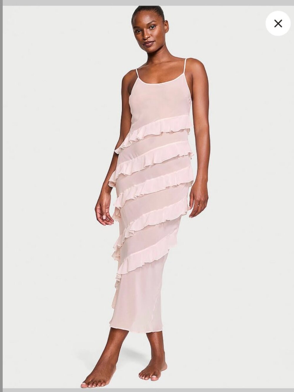 Victoria’s Secret Ruffled Chiffon Long Slip Dress Ballet Pink Size S